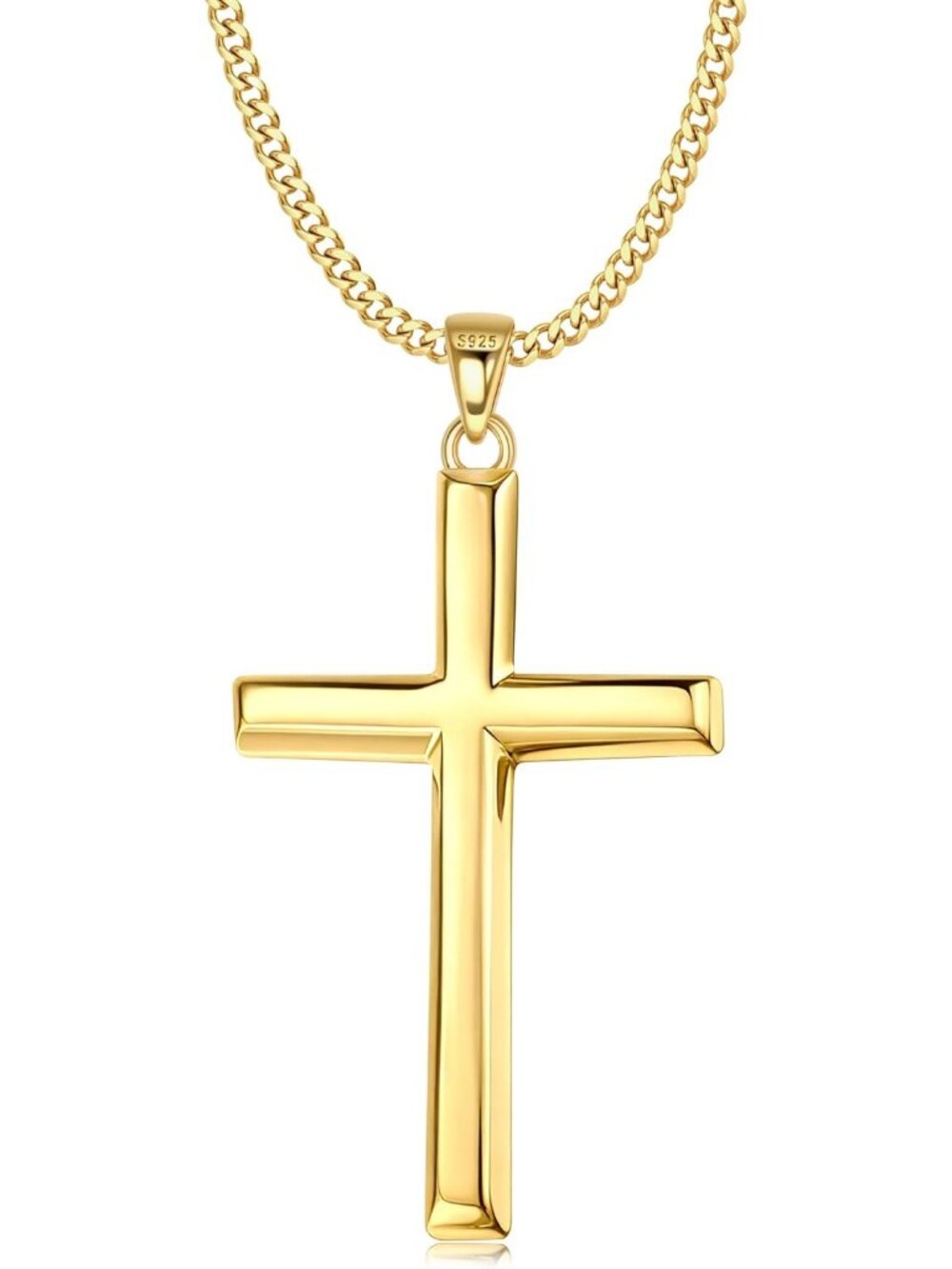 Unisex 14K Real Gold 925 Sterling Cross Necklace Diamond-Cut Crucifix Pendant